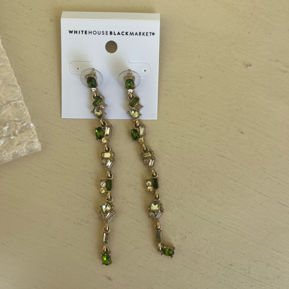 White House Black Market Gold and Green Dangle Earrings